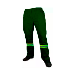 CALCA EM BRIM VERDE COM FAIXA REFLETIVA 100% ALGODÃO COSTURA TRIPLA  REFORÇO COM TRAVETE ELASTICO TOTAL