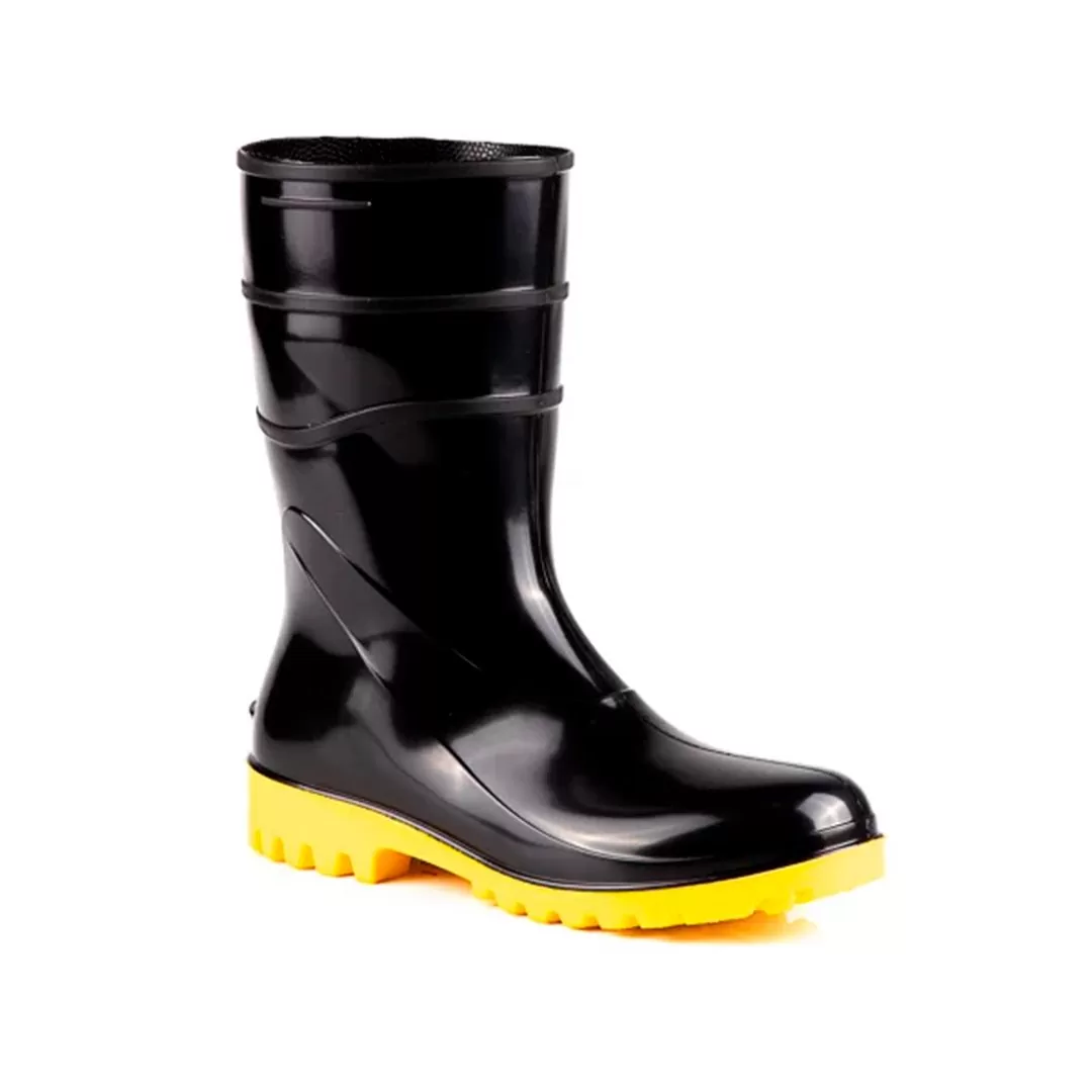 BOTA DE PVC PRETA COM SOLADO AMARELO - CA 40637