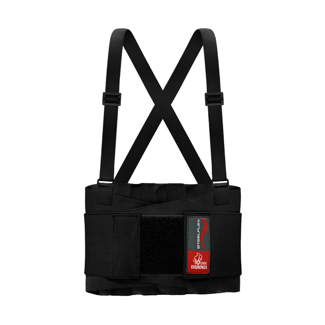 CINTA ERGONOMICA LOMBAR STEELFLEX ELASTICO TOTAL COM SUSPENSORIO