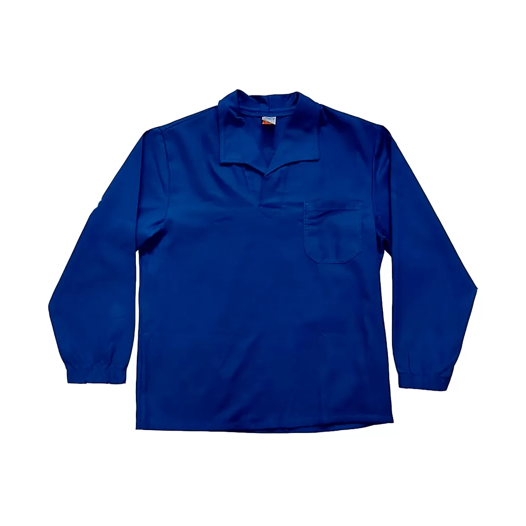 CAMISA EM BRIM MANGA LONGA AZUL BIC PUNHO COM ELÁSTICO