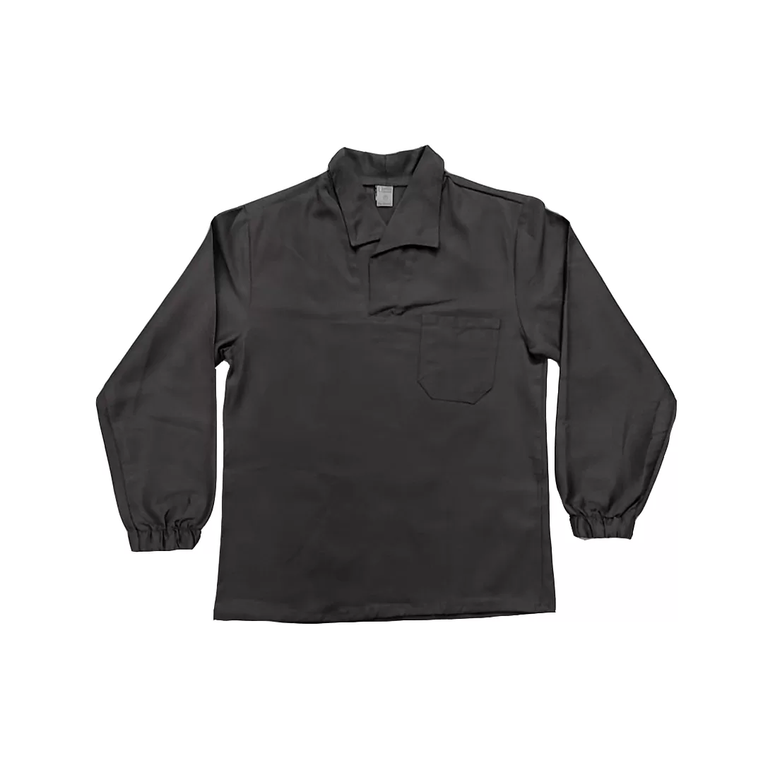 CAMISA EM BRIM MANGA LONGA CINZA PUNHO COM ELÁSTICO