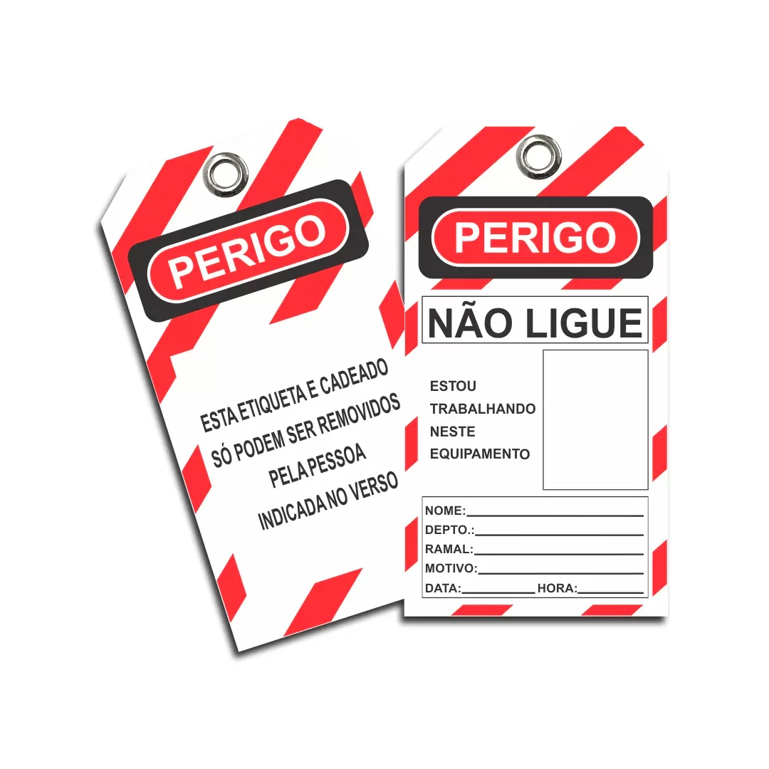 ETIQUETA DE BLOQUEIO "PERIGO NÃO LIGUE" 14 x 7,5CM FLEXIVEL COM FILME 0,45MM