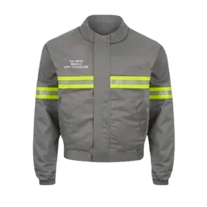 JAQUETA NR10 RISCO 2 ATPV 11 CINZA COM REFLETIVO CA 45774 ANTI-CHAMA E ARCO ELÉTRICO