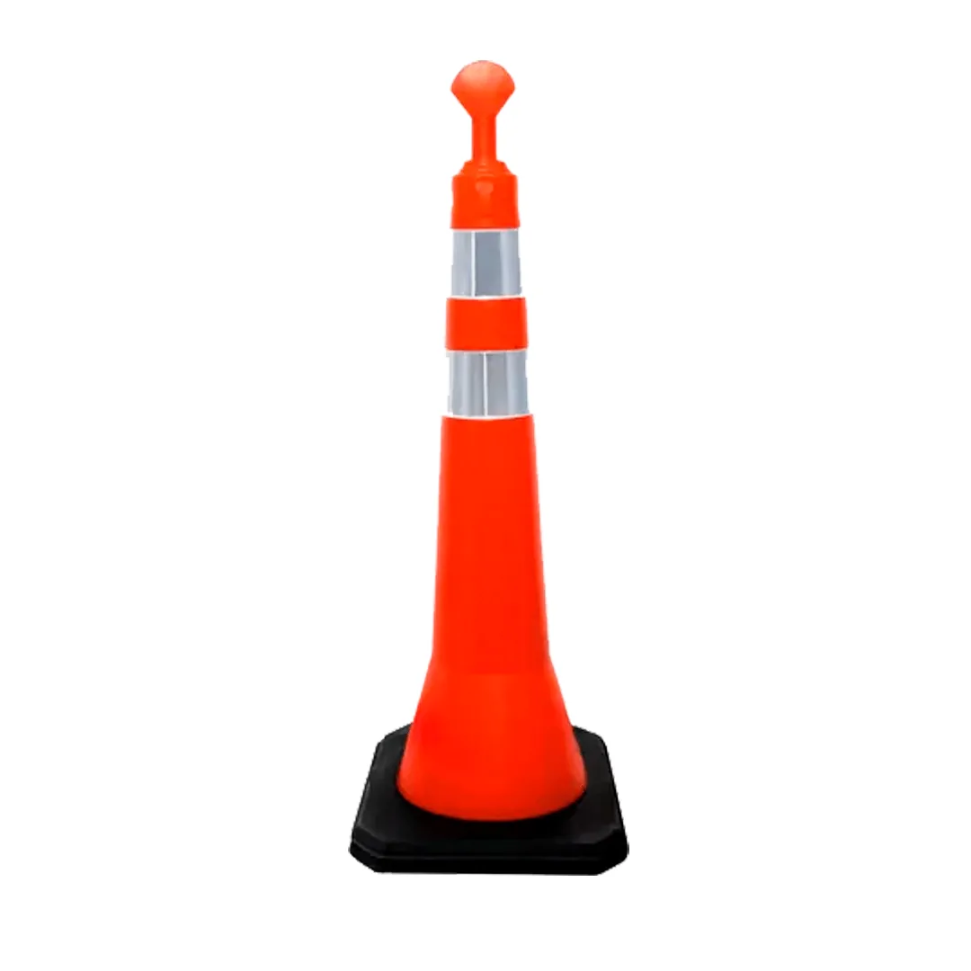 CONE BALIZADOR TIPO T 105CM LARANJA/BRANCO COM FAIXA REFLETIVA BASE BORRACHA 4,2KG