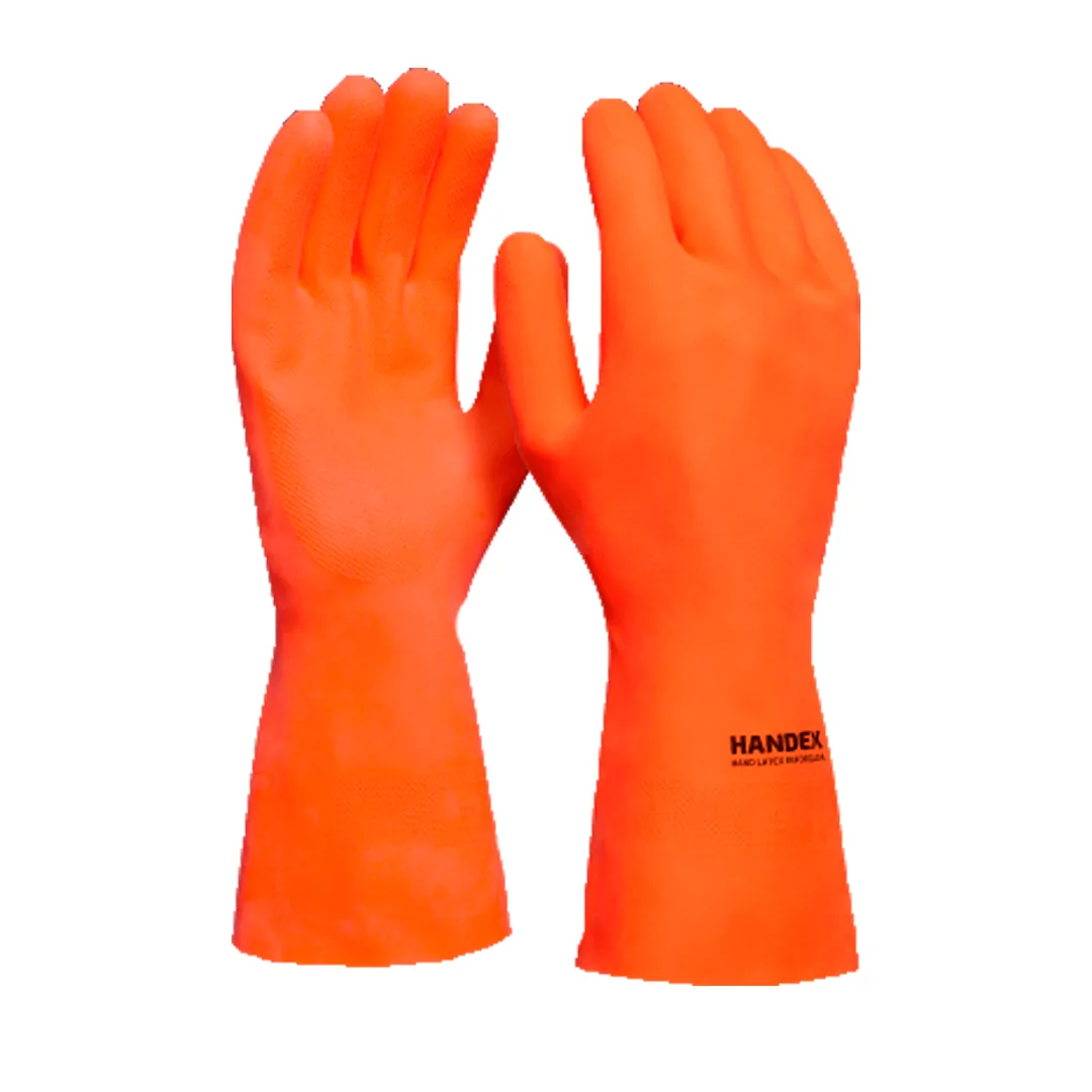LUVA DE LATEX REFORÇADA HANDEX CA 48112 COR LARANJA PROTEÇÃO MECANICA QUIMICA E TERMICA
