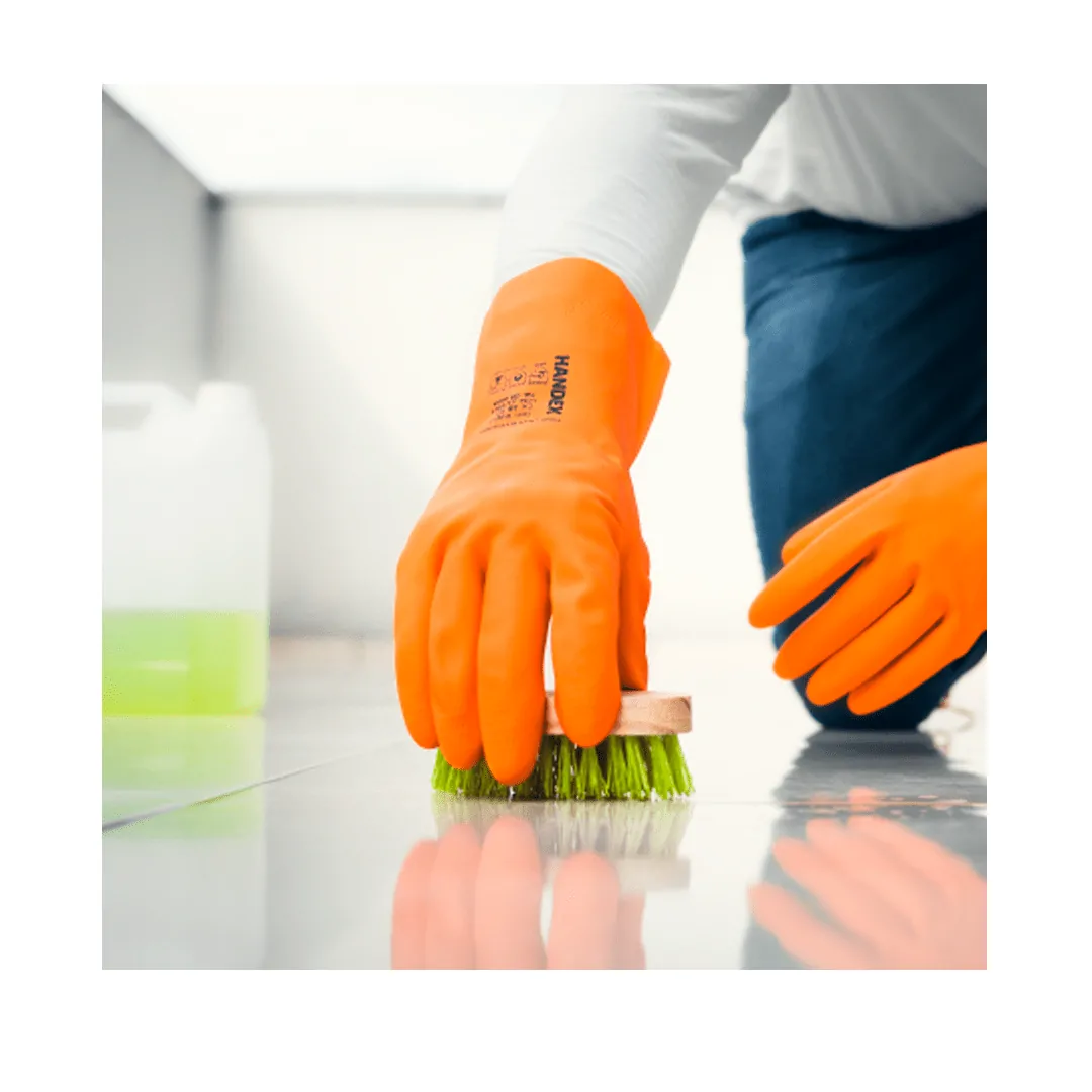 LUVA DE LATEX REFORÇADA HANDEX CA 48112 COR LARANJA PROTEÇÃO MECANICA QUIMICA E TERMICA - Imagem 3